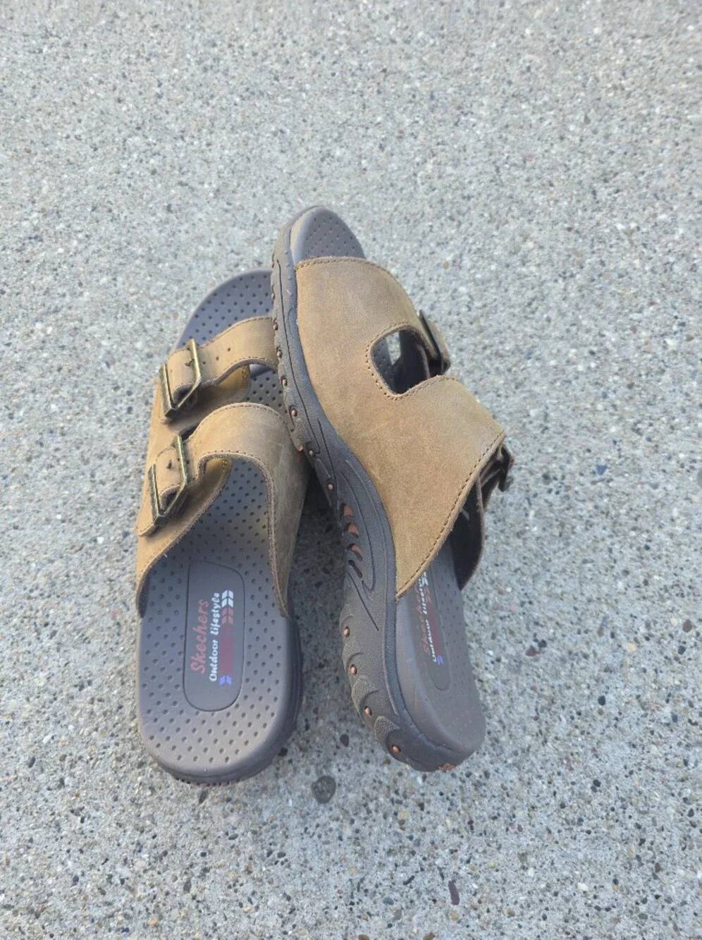 Skechers Leather Dual-Buckle Slide Sandals Women 8.5